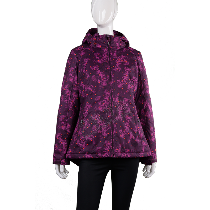 波點印花連帽羽絨服