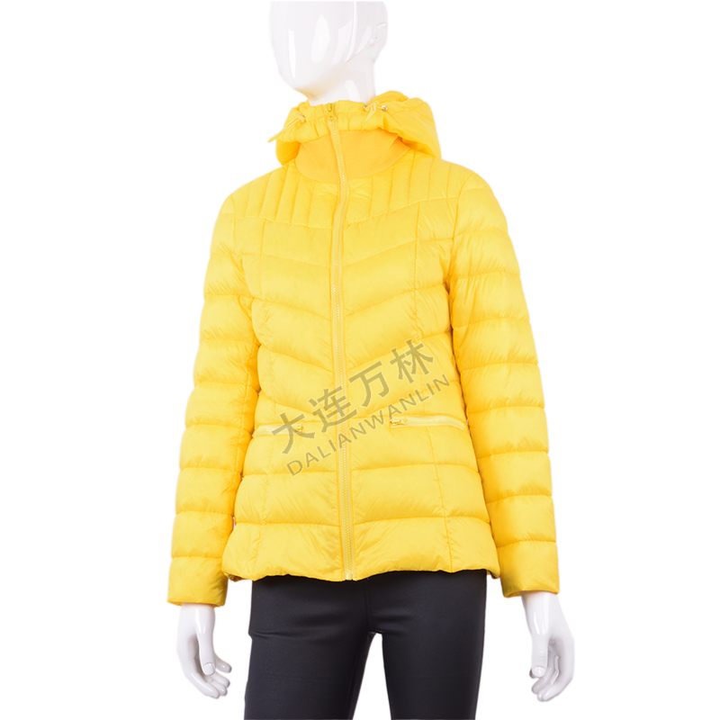 黃色輕薄連帽羽絨服