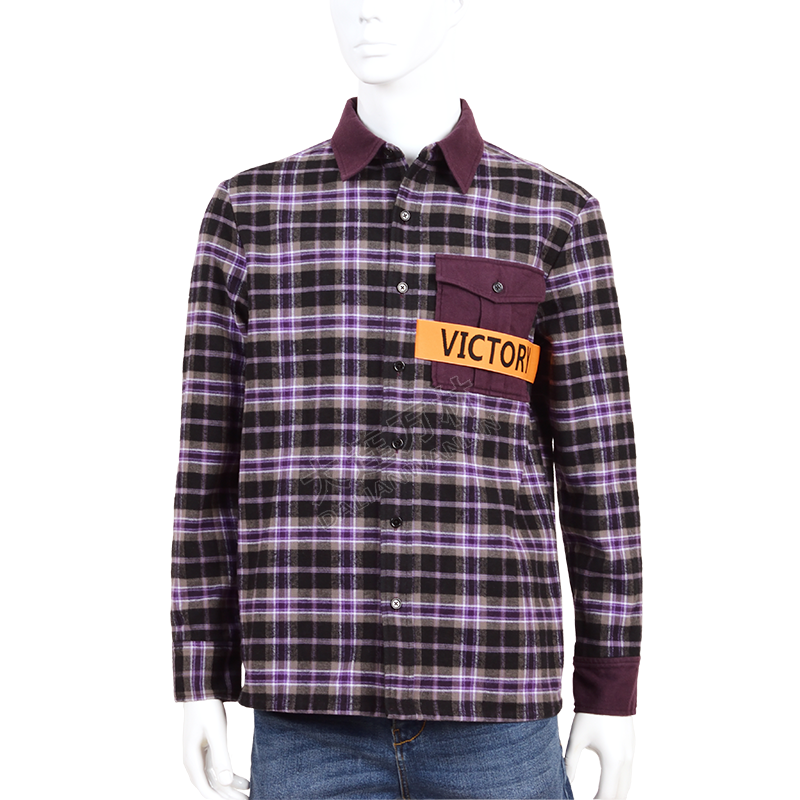 紫色撞色格子襯衫