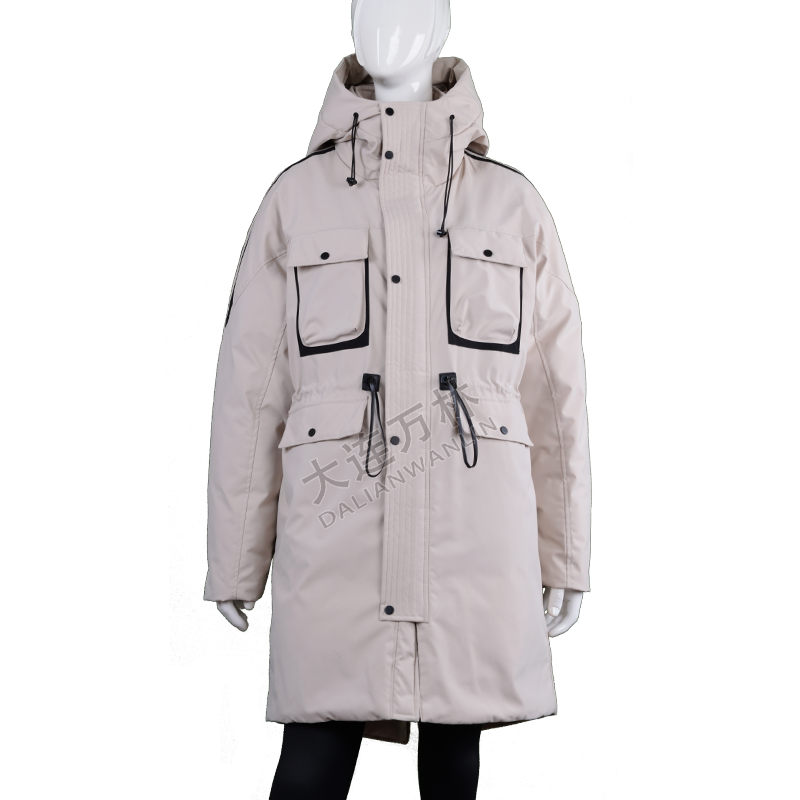 女士戶(hù)外腰部抽繩長(zhǎng)款羽絨服