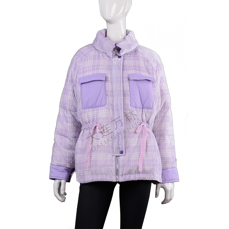 女士翻領(lǐng)拼接腰部抽繩羽絨服